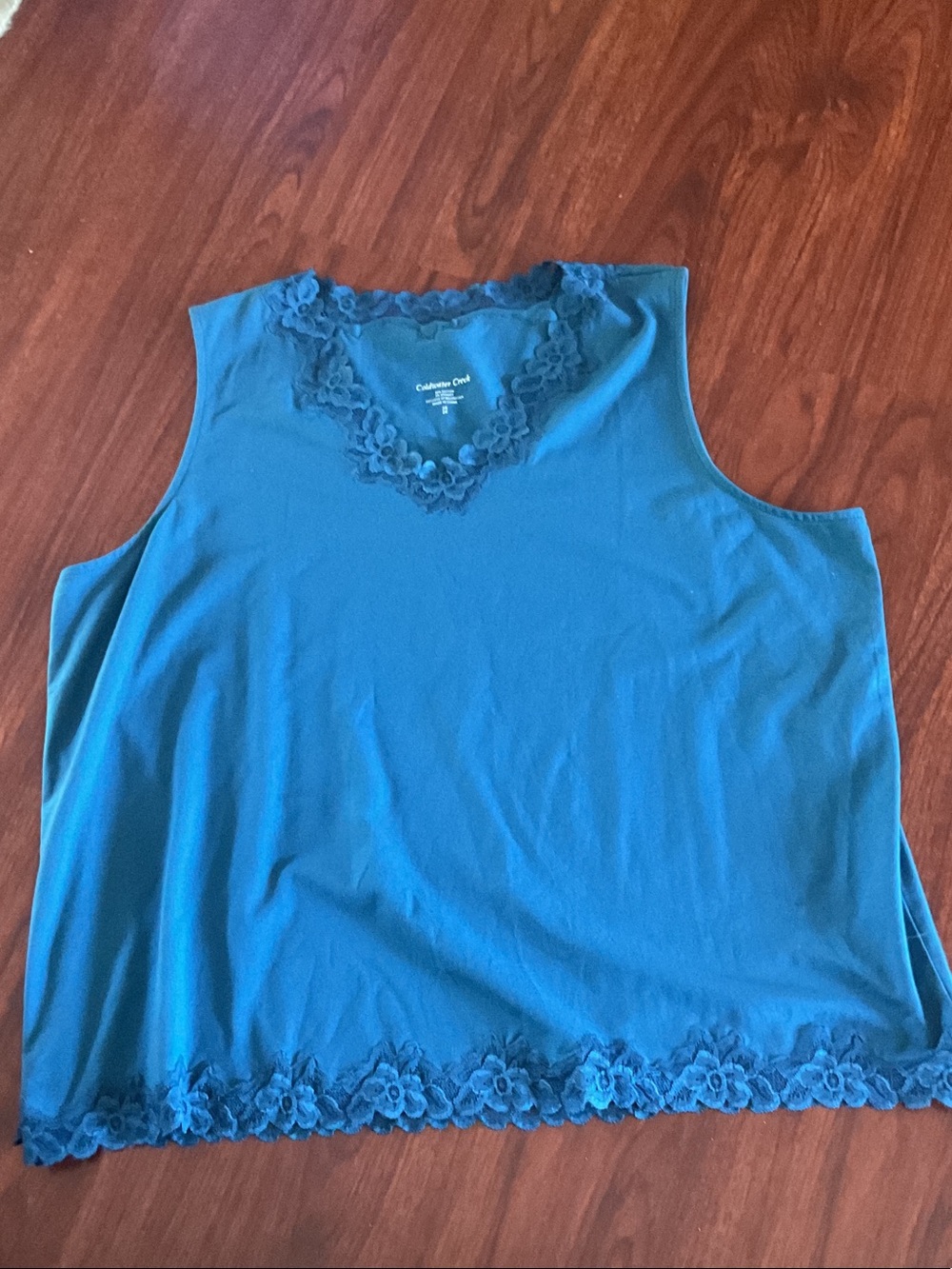 Coldwater Creek Teal Lace-Trim V-Neck Tank